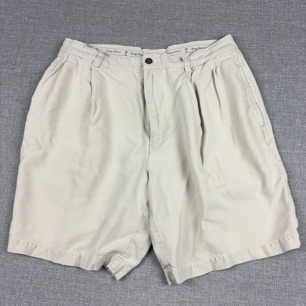 Tommy Bahama Shorts Mens 30 Beige Silk Pleated Chino 8 Inseam Beach Casual